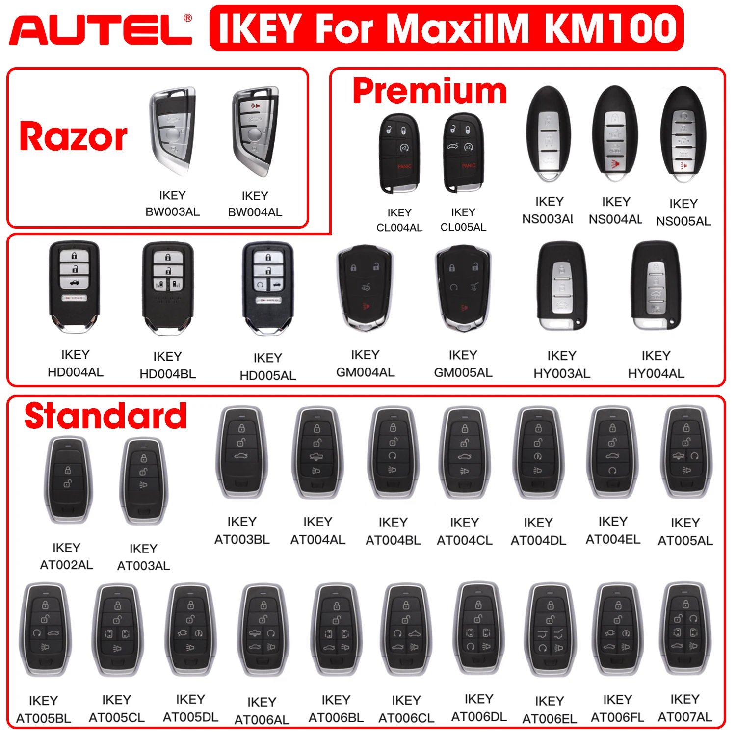 1/2/3/5pcs Newest Universal Car Smart Key Autel MaxiIM KM100 IKEY Keyless Remote for BMW/Hyundai/Nissan/Chryslers/Ford/Honda/GM
