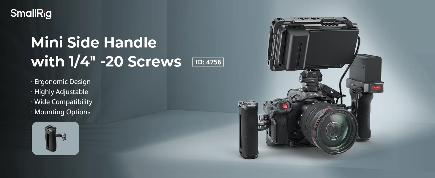 SmallRig Mini Side Handle with 1/4" -20 Screws, Comfort Silicone Grip For Dslr C