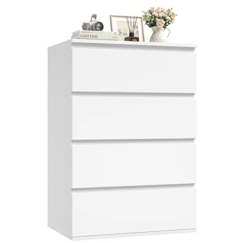 Getone Chest of Drawers Bedroom, White Storage Cabinet with 4 Drawers, Bedroom Dresser Furniture for Living Room Hallway 60x40x80cm