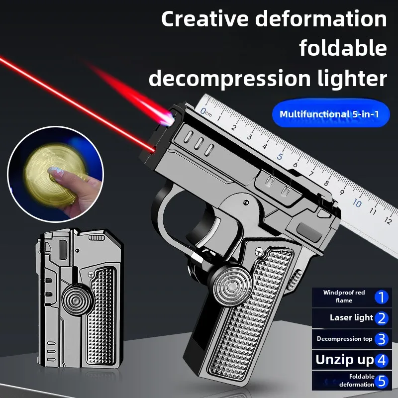 Multifunctional Folding Dual-form Decompression Gyro Gun Lighter Gift Box Creative Deformation Windproof Red Flame Tide Play kerosene lighter bbq lighter butane gas lighter cigarette lighter