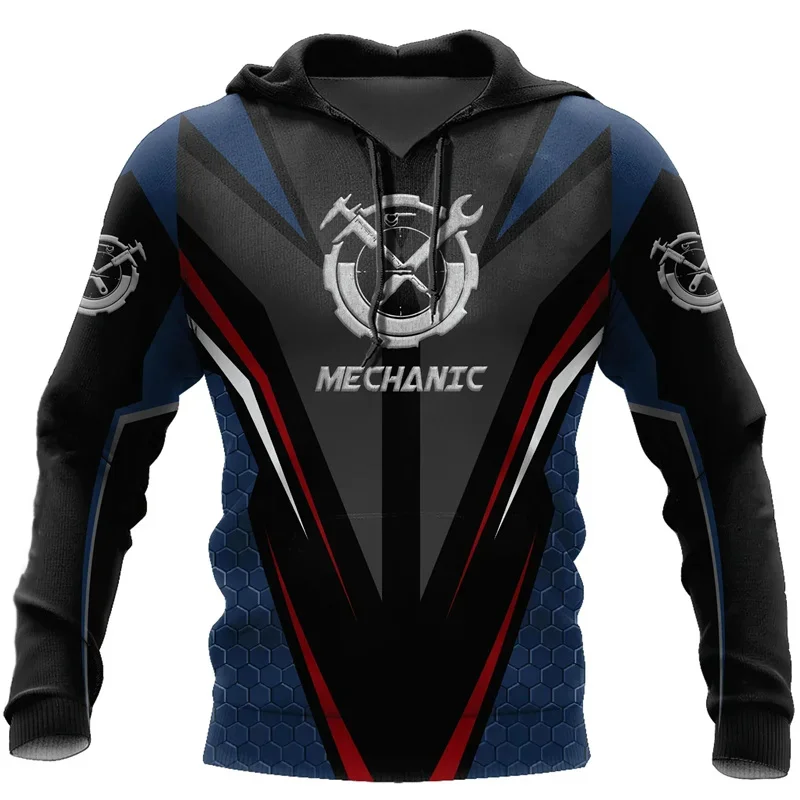 Sudadera con capucha de mecánico con estampado 3D para hombre, sudadera con capucha de manga larga con patrón de herramientas, sudaderas con capucha de gran tamaño con personalidad de otoño