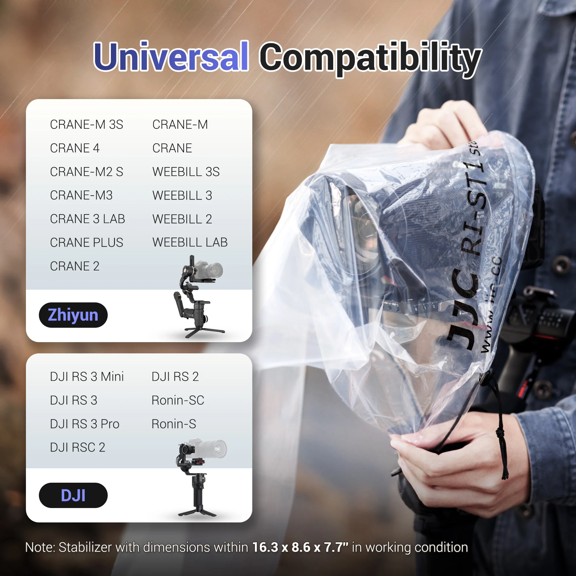 Jjc 2 pacote claro estabilizador capa de chuva cardan estabilizador para  câmera capa de chuva para dji rs 4 pro rs 4 rs 3 mini pro rsc 2 rs 2
