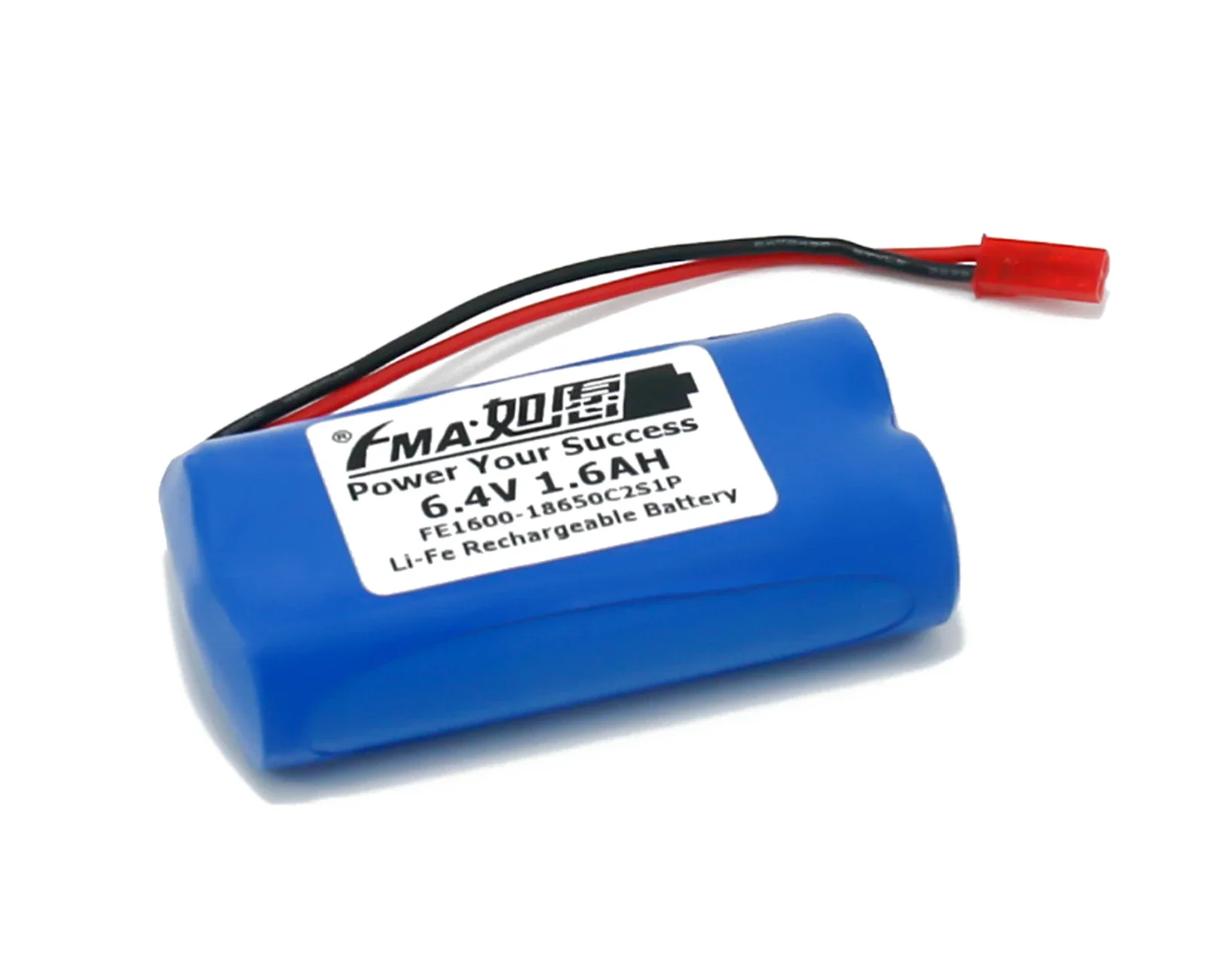 Batterie LiFePO4 6.4V 1600mAh protégée pour émetteur RC et voiture de course, connecteurs détaillés.