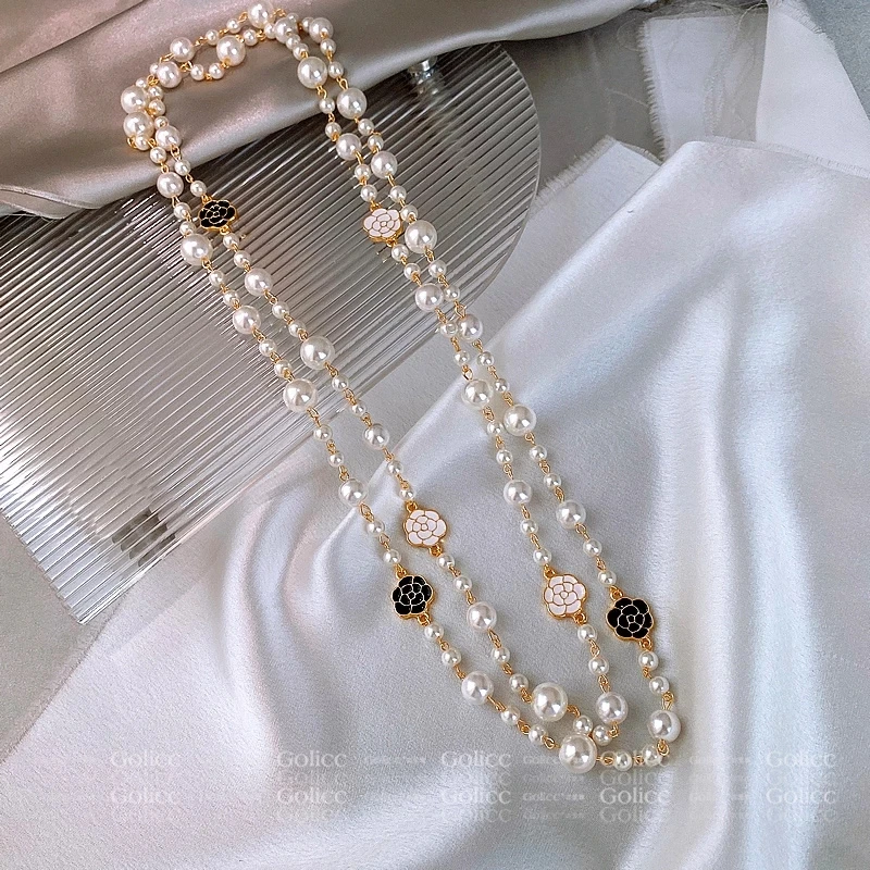 Chanel Long Necklace Pearls  Necklace Long Luxury Camellia - Luxury Pearl  Sweater - Aliexpress