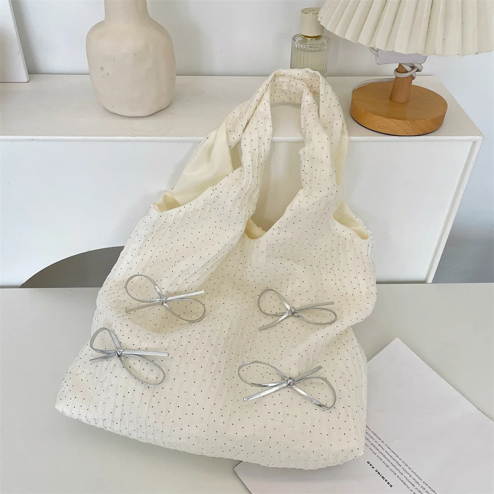 Large Capacity Shoulder Bag Fashionable Women'S Underarm Bag Fashion Tote Bag Large Capacity Polka Dot Bow Handbag For Traveling