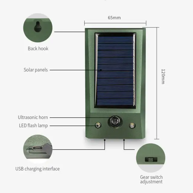 Napenergia Ultrahangos Madárcsökkentő Kis Méretű Ip66 Vízálló Galamb Elrettentő Erőteljes Led Villogó Kártevőirtó Az Udvarvezérléshez - Image 6