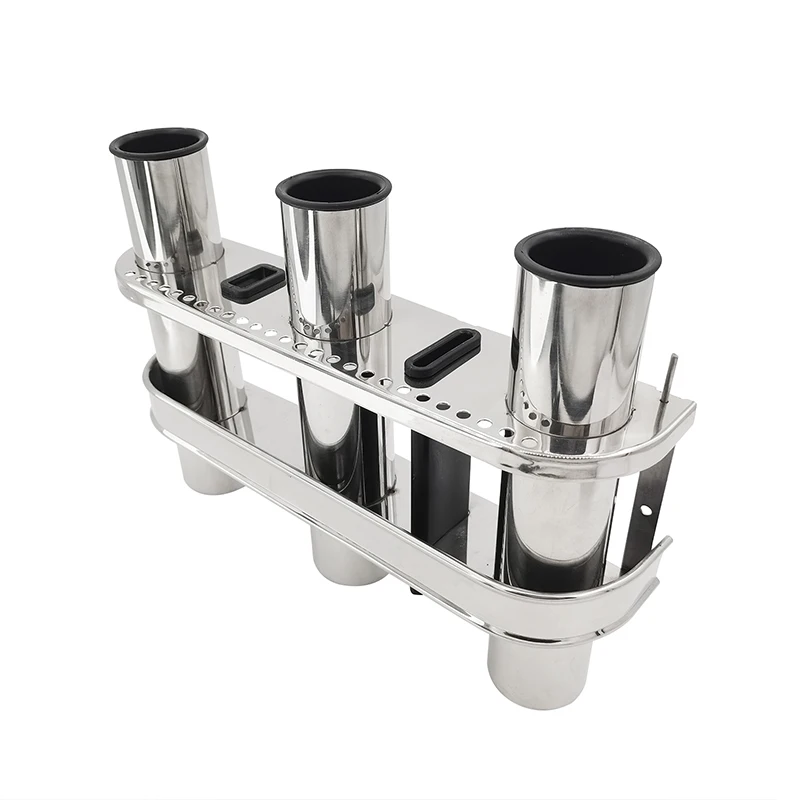 Boat 3 Tubes Link 316 Stainless Steel Fishing Rod Holder Fishing Rod Rack Socket for Marine boat accessories the new arrival 6 link fishing rod holder 6 tubes rod pod rack stainless steel boat marine yacht