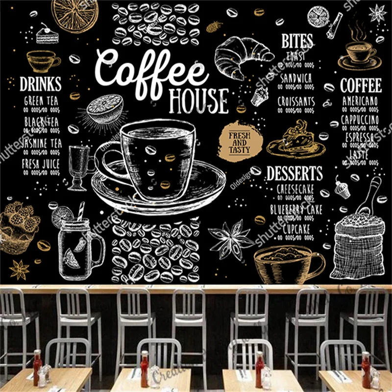 Custom Hand-painted Coffee House Wallpaper Industrial Decor Mural Cafe  Restaurant Afternoon Tea Coffee Shop Background Wall - Wallpapers -  AliExpress