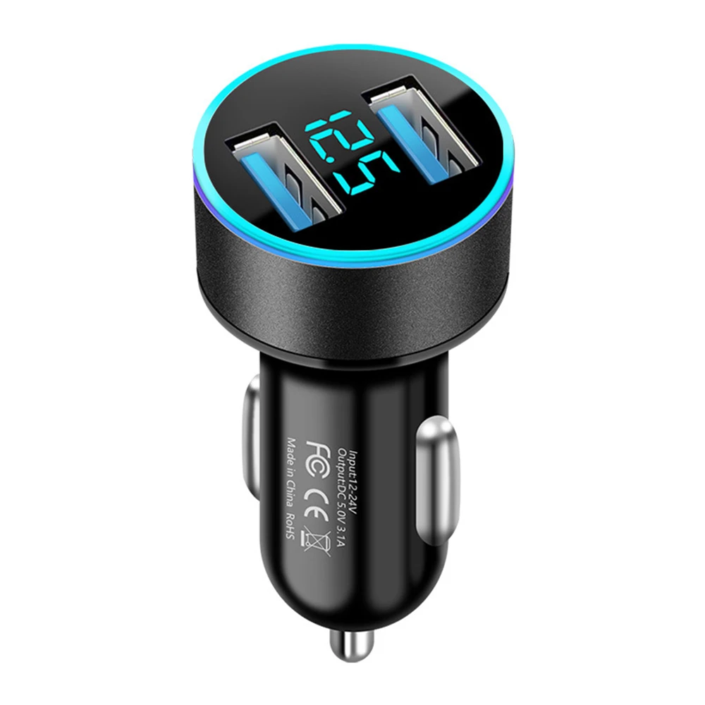 차량용 듀얼 USB 충전기 어댑터, 자동차 담배 라이터 LED 전압계, 모든 유형의 휴대폰 충전기, 스마트 듀얼 USB, 3A, 15W