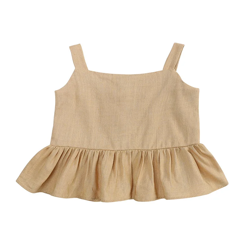 2022 Kid Summer New Solid Set Girl Simple Sleeveless Sling Tees And Toddler Fashion Ruffled Shorts 2pc suit infant clothes baby dress set for girl