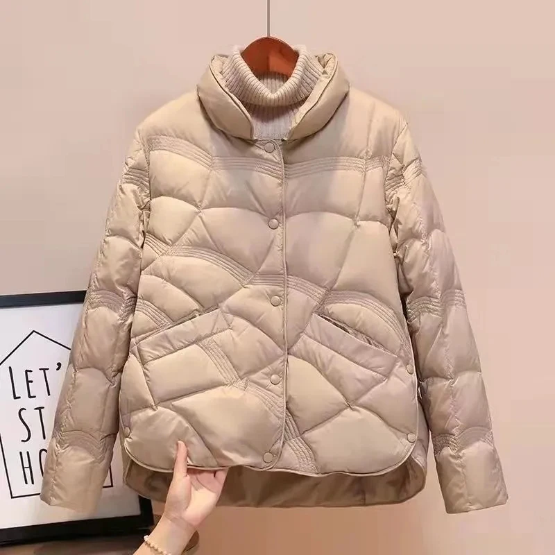 Chaqueta de plumón para mujer, abrigo de plumas con cuello levantado, Parkas de plumón de pato blanco, prendas de vestir exteriores de Color sólido 90% - AliExpress