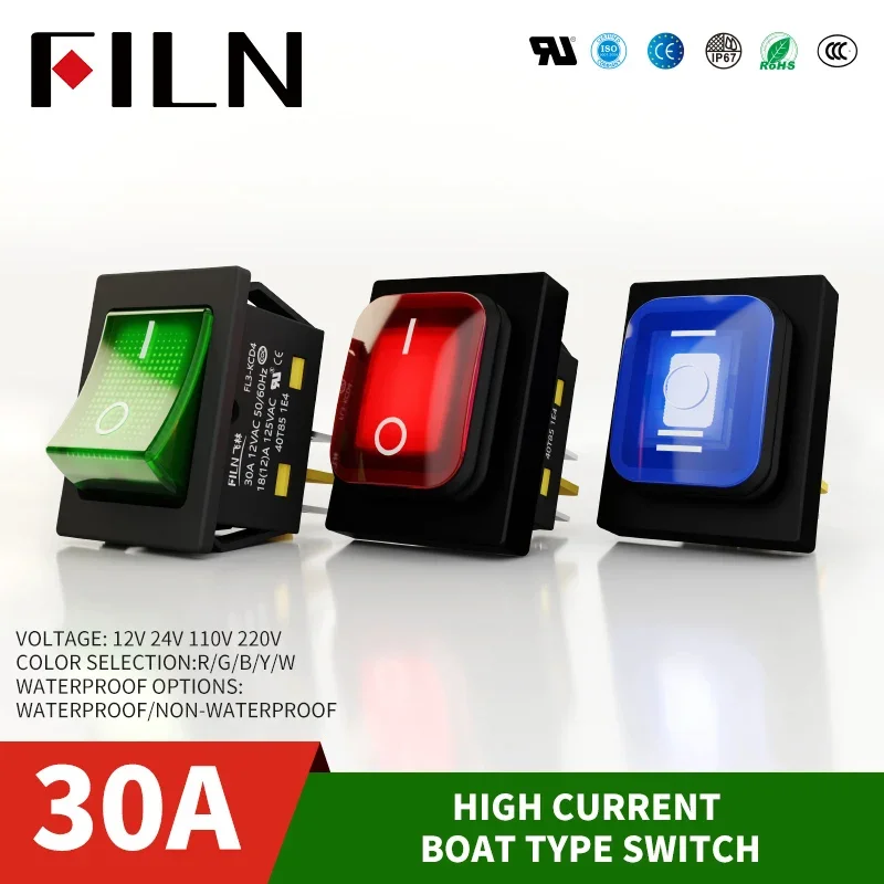 Toggle rocker switch 30A/250V Heavy Duty 4 pin DPST IP67 Sealed Waterproof T85 Auto Boat Marine Toggle Rocker Switch LED 12V 220V 30x22