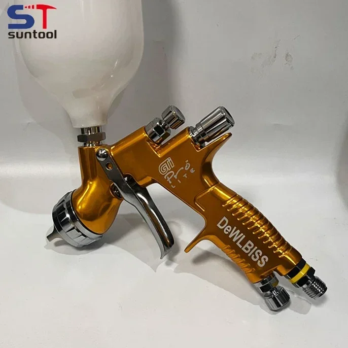 

Suntool Spray Gun GTI Pro Painting Gun TE20/T110 1.3mm/1.8mm Nozzle Glod Red Green Blue Mixing Cup Water Based Air Airbrush