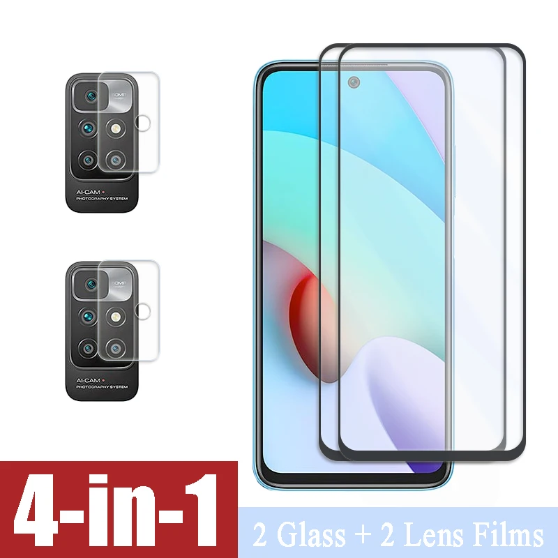 

4-IN-1 Tempered Glass For Xiaomi Redmi 10 5G / 2022 / Power Screen Protector + Camera Lens Film For Redmi 10 Prime+ Glass 2023