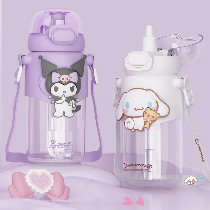

600ML Kawaii Sanrio Water Bottle Kuromi Cinnamoroll Water Cup Tritan Outdoor Portable High Temperature Resistant for Kids