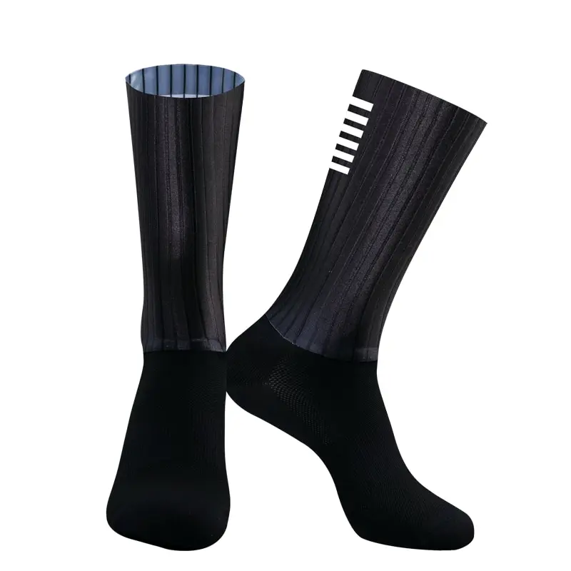 Cycling socks Men Knee High Anti Slip Silicone Aero Whiteline Bicycle Sport Running Bike Hose