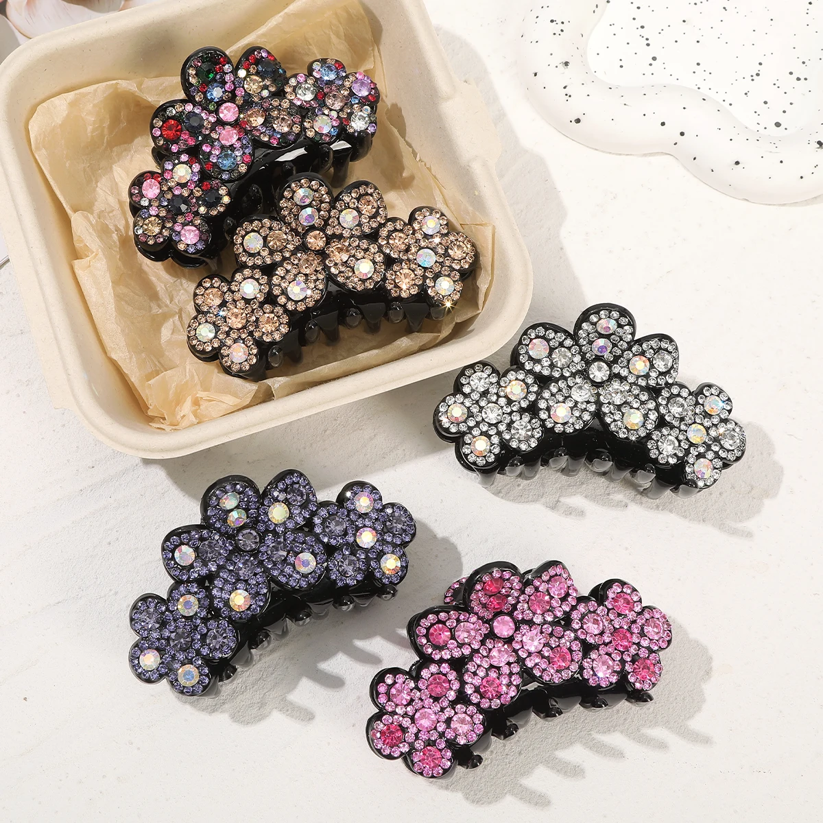 Rhinestone Flower Luxury Hair Claws Korean Shiny Ponytail Shrk Clip Hair Crabs Ladies Elegant Hairpin Hair Accessories Headwear