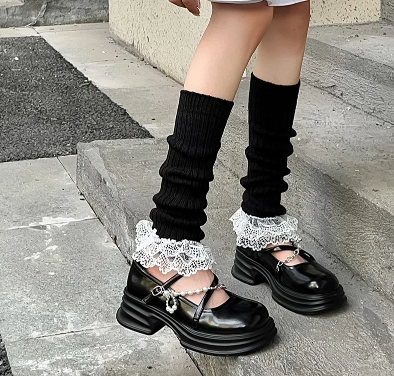 

Girl's Japanese JK Lolita Girls Lace Streamer Leg Socks Knitted Lace Leg Cover Pile Socks Stocking Leg Warmers Accessories