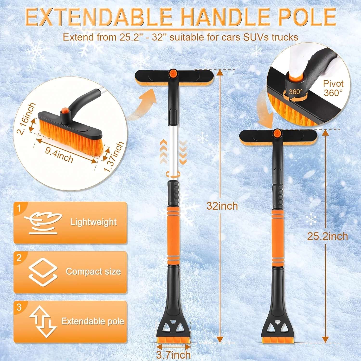 32 Inch Retractable Car Windscreen Scraper Ice Brush and Snow Brush 360 &deg; Rotation Durable Plastic Spare Winter Accessories car snow brush snow ice scraper