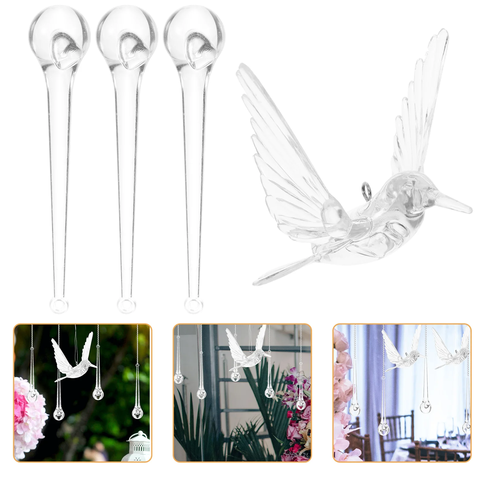 

20pcs Clear Hummingbird And Water Drop Pendant Acrylic Hanging Decor Simulation Crystal Pendant