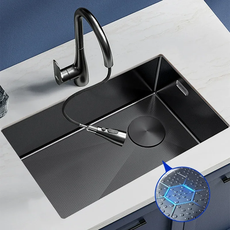 Household Kitchen Sink Stainless Steel Large Single Slot Nano-embossed Honeycomb Sink Washbasin Undercounter Sink