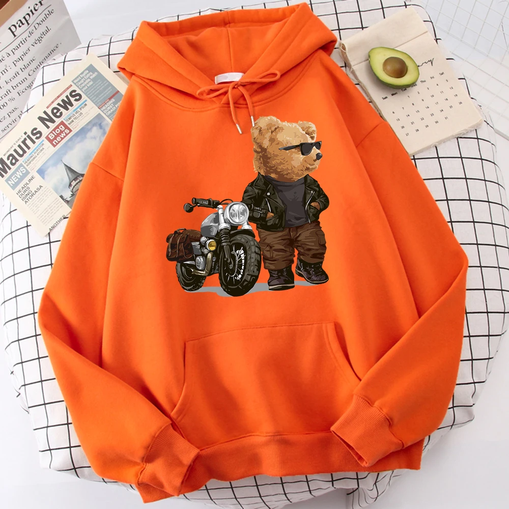 

Motorcycle Teddy Bear Wearing Sunglasses Hoodie Men Harajuku Fashiontop Sport Spiritual Streetwears Vintage Soft Hoodies Men'S