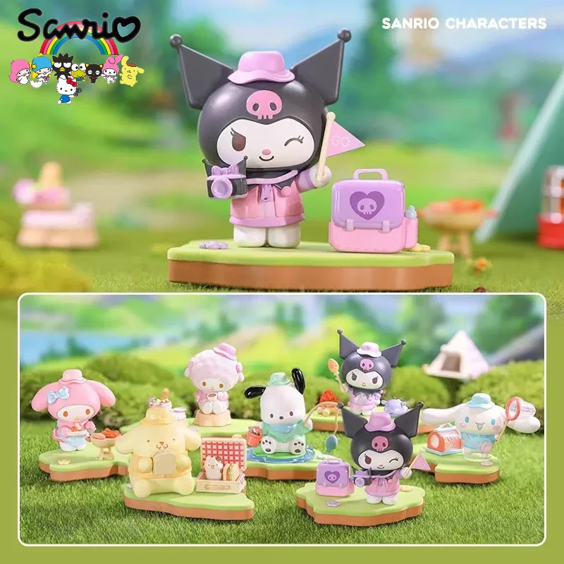 

MINISO Sanrio Camping Friends Series Blind Box Kuromi Cinnamoroll MyMelody Pachacco Pompompurin Kawaii Model Children's Toy Gift