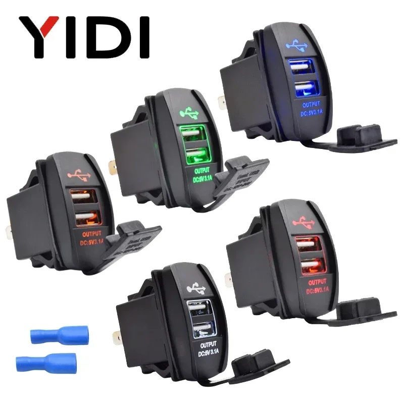 미니 듀얼 USB 포트 자동차 고속 전원 충전기 소켓 3.1A 직사각형 방수 방진 어댑터 12V 24V 모바일 아이폰 아이패드용