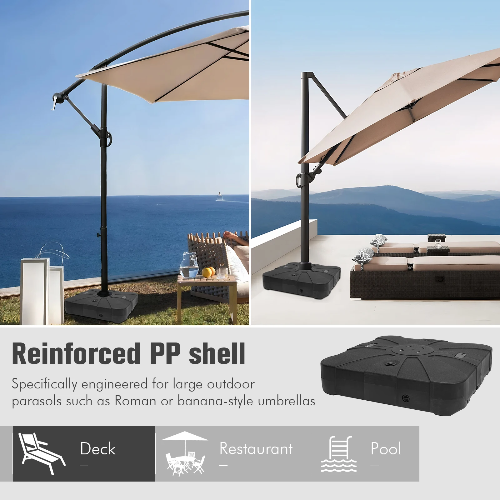 PP Plastic Outdoor Umbrella Base with Wheels for Large Cantilever Umbrellas