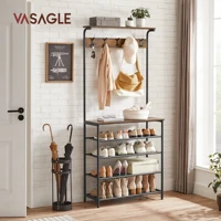 VASAGLE Hall Tree With Shoe Bench, Coat Rack Shoe Bench, 5-Tier Shoe Rack Different Heights, 5 Dual Hooks, Top Shelf,Entryway 2