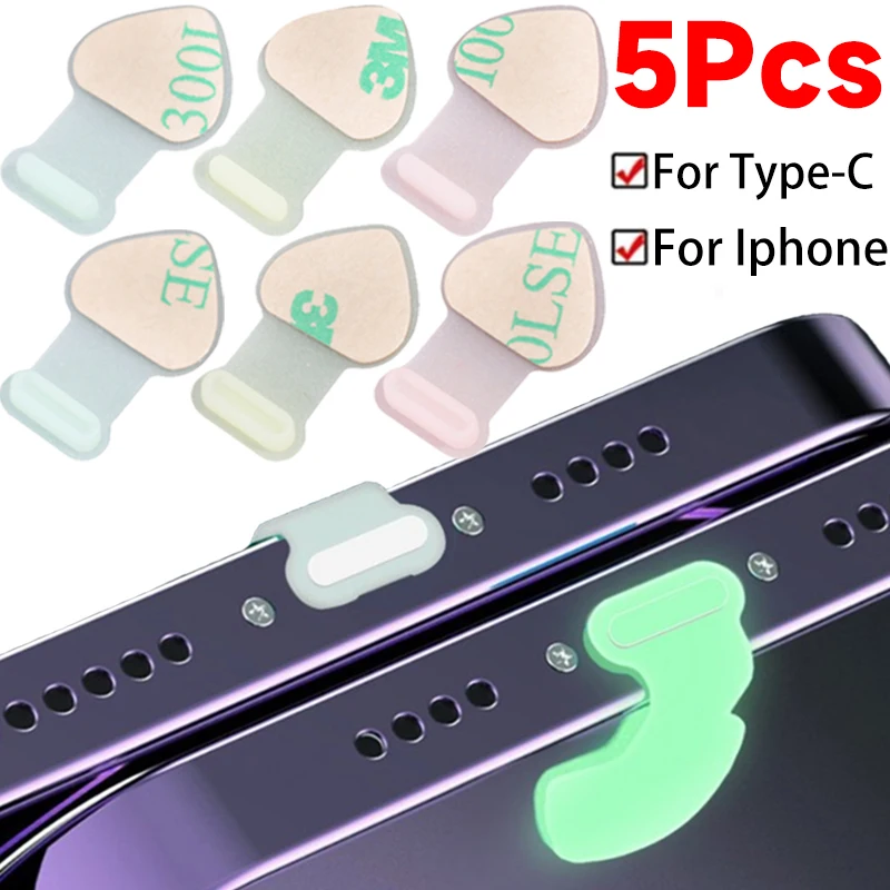5-1Pcs Silicone Dust Plugs Charging Port Protector Dustplugs Covers for Iphone Samsung USB Type-C Port Protector Anti-Lost Cap