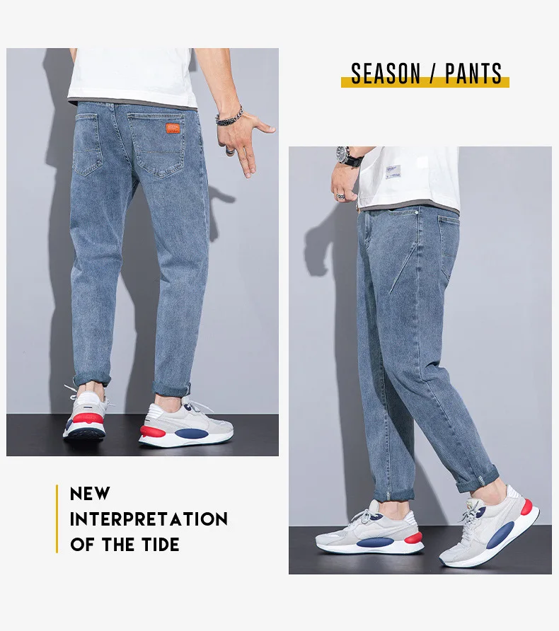 flannel lined jeans Straight winter men's pants 2021 retro autumn slim pants spring and autumn new autumn and winter jeans men mens slim jeans