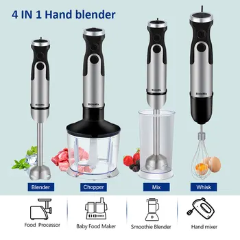 BioloMix 1200W 5-in-1 Immersion Hand Stick Blender Mixer Vegetable Meat Grinder 800ml Chopper Whisk 600ml Smoothie Cup 4