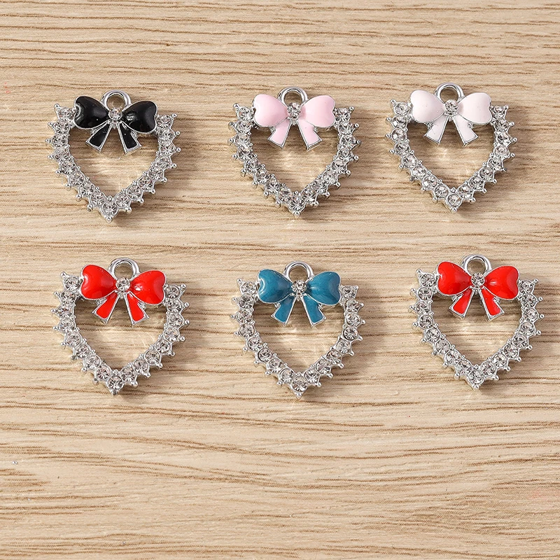

10pcs 17x18mm Fashion Crystal Hollow Bowknot Love Heart Charms Pendants for Jewelry Making Earrings Necklace Bracelet DIY Gifts