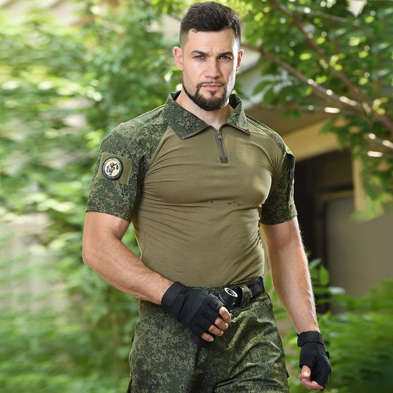 Sport T Shirt HAN WILD Camouflage Tees Men Tactical Shirt Cotton Climbing Shirts Combat T-Shirt Airsoft Paintball Camping Hunting Clothing