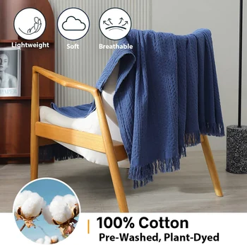 Simple&Opulence Winter Warm Blanket for Sofa 100% Cotton Tassels Throw Blankets for beds Soft Lightweight Pre-Washed Breathable 5