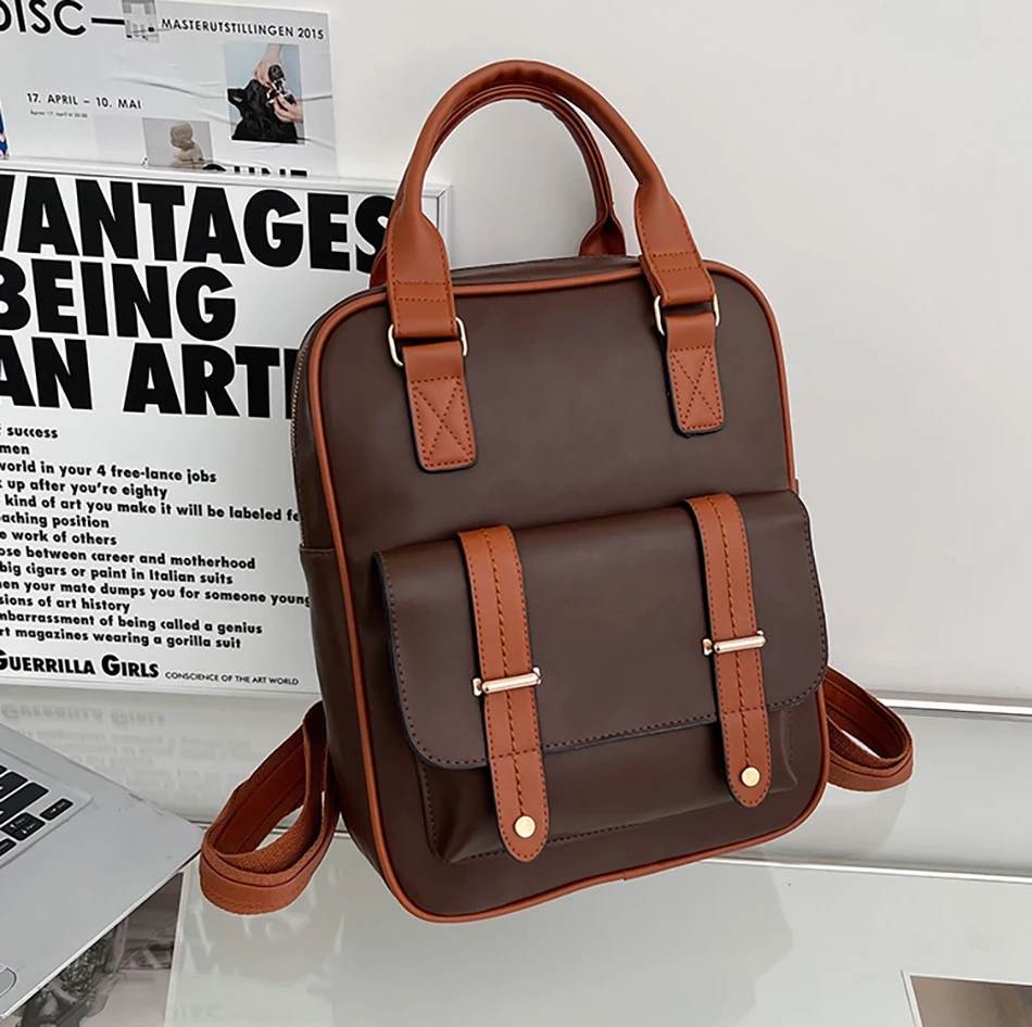 2022 Large Capacity Solid Color Backpack High Quality Leather Shoulder Bag Women Famous Designer Bags New Plush Pendant Backpack