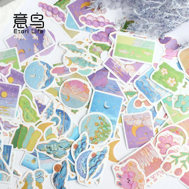 

Etori Life 40 PCS Creative, Beautiful and Fresh Oil Painting Art Student DIY Cups,Scrapbooks Stationery Decoration Stickers