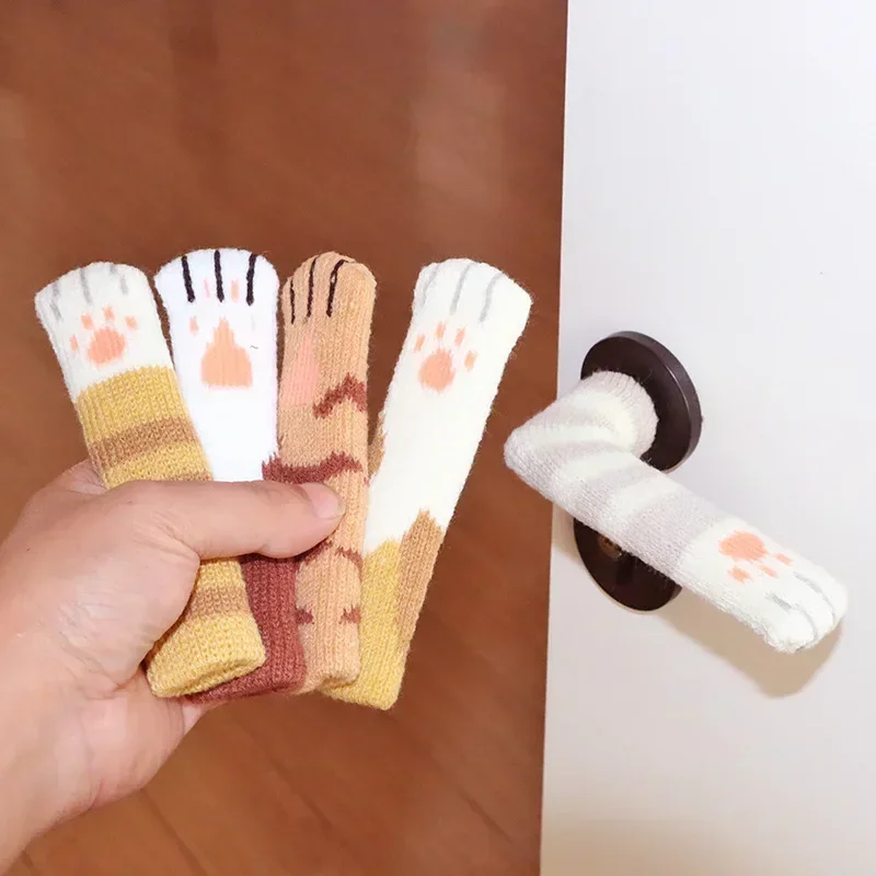 4pcs Mute Table Chair Foot Cover Knitting Wool Doorknob Cover Antiskid Cat Thickening Chair Leg Cover Home Furniture Accessories