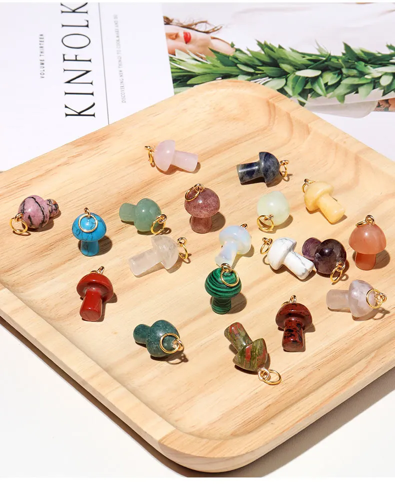 Natural Crystal Stone 2cm Mushroom Statue Carving Charms Reiki Healing  Pendant For Necklace Jewelry Making