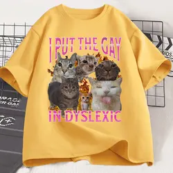 Prideful Cat Meme Vintage Loose Tee - Unisex Cotton Casual T - Shirt - XXXL (Yellow)