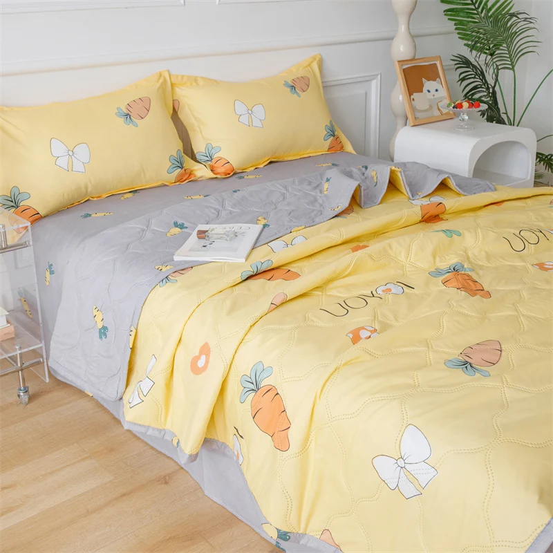Soft Skin Friendly Summer Quilt Set or Single Quilts Lightweight Breathable Thin Comforter Sets Washable Single Double Blanket