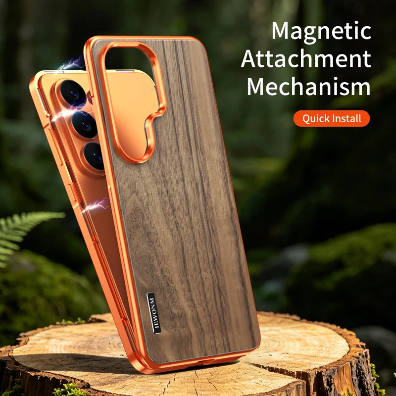 Magnetic Solid Walnut Wood Back Cover with Aluminum Alloy Frame