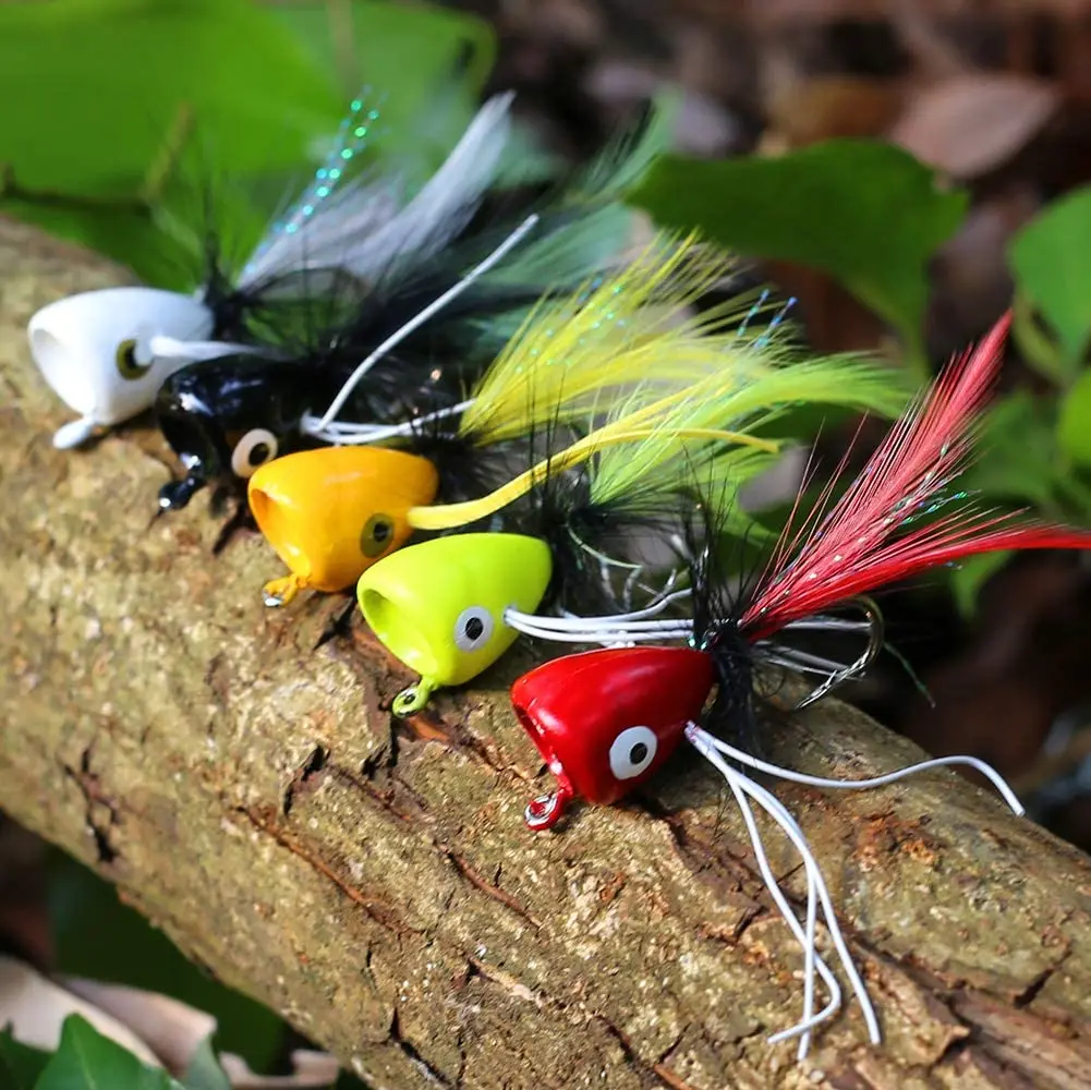 5PCS Topwater Fly Fishing Popper Floating Dry Flies Bugs Insect Lure Mayfly  Hook for Bass Trout Sunfish Salmon Artificial Bait