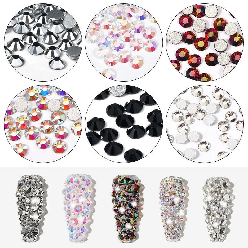 

6 Grids AB Diamond Beads Flat Glass Crystal Nail Rhinestones Colorful Nail Art Decoration Shiny Nail Drills Nail Art Accessories