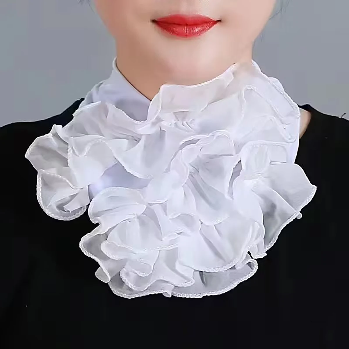 Solid Color Neck Collar Ruffles Fake Collar Elegant Women Casual Neckerchief Detachable Neck Gaiter Warm Scarf Free Size Fashion fake collar detachable collar shawl