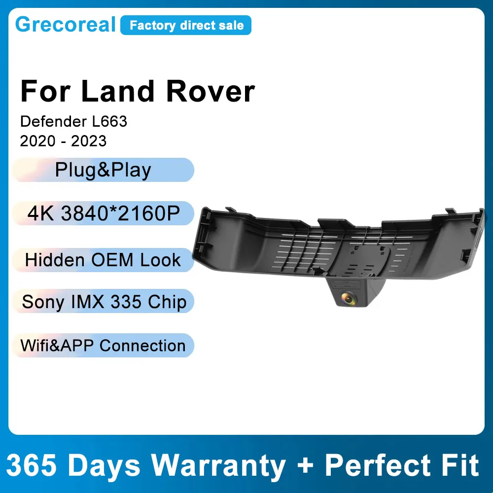 Grecoreal Car Dash Camera 4K Wifi Dash Cam Per Land Rover Landrover New Defender L663 2023 2022 2021 2020 Car Anteriore Posteriore Dashcam