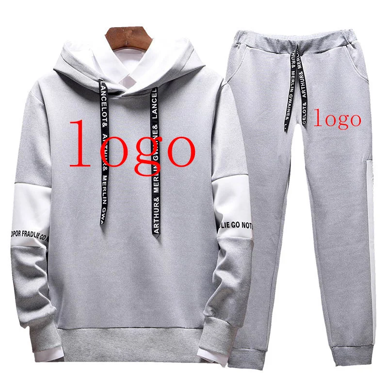 Custom Logo printing fashion 2023 new men's spring and autumn lace-up sportswear pullover casual sweatshirt sweatpants 2-piece s