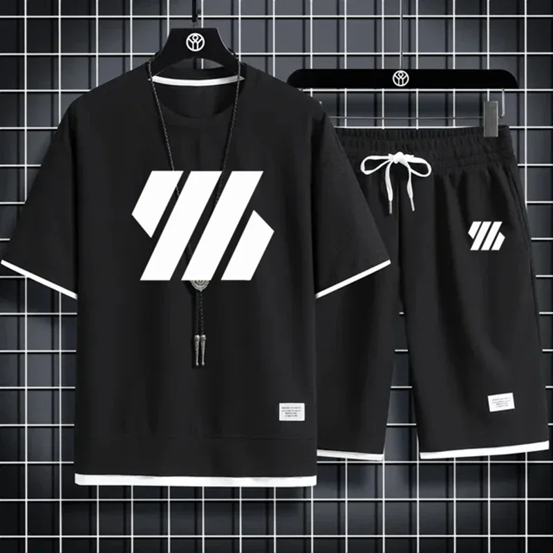 

Men's fashion Short sleeve sports fitness jogging suit Summer casual T-shirt + Shorts Fashion ropa barata print two-piece set