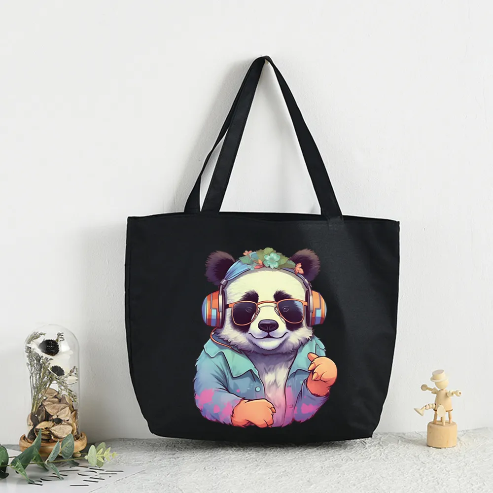 

All I Want To Do Is Panda No Today Print Reusable Shopping Bag Women Canvas Tote Bags Printing Bag Cartoon Shopper Shoulder Bags